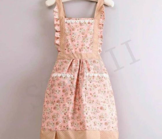 Tạp Dề Bằng Vải Canvas Phối Bèo Phong Cách Vintage Tiểu Thư Dễ Thương